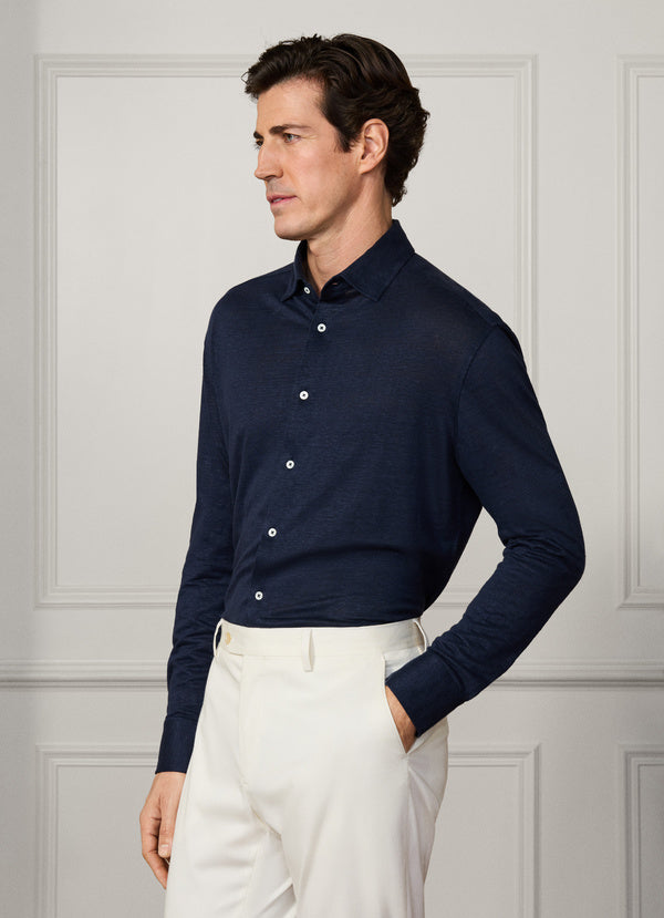 Classic Fit Linen Long Sleeve Shirt Polo