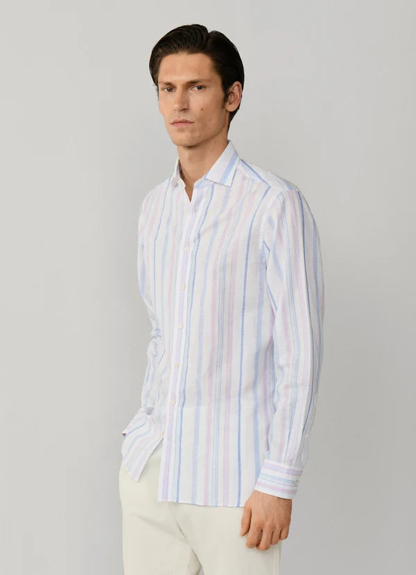 Tailored Fit Linen Blend Multi Stripe Shirt