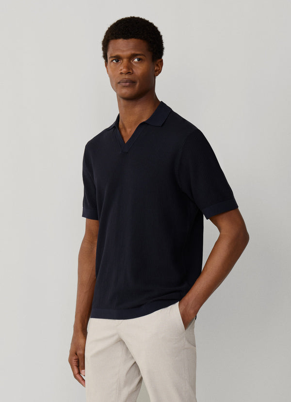 Textured Knitted Short Sleeve Polo