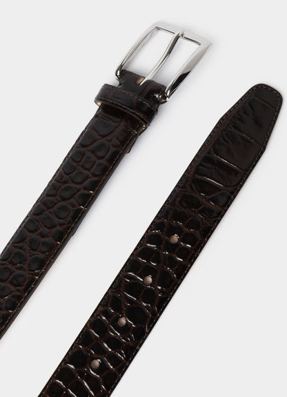 Leather Croc Stamped Formal Belt