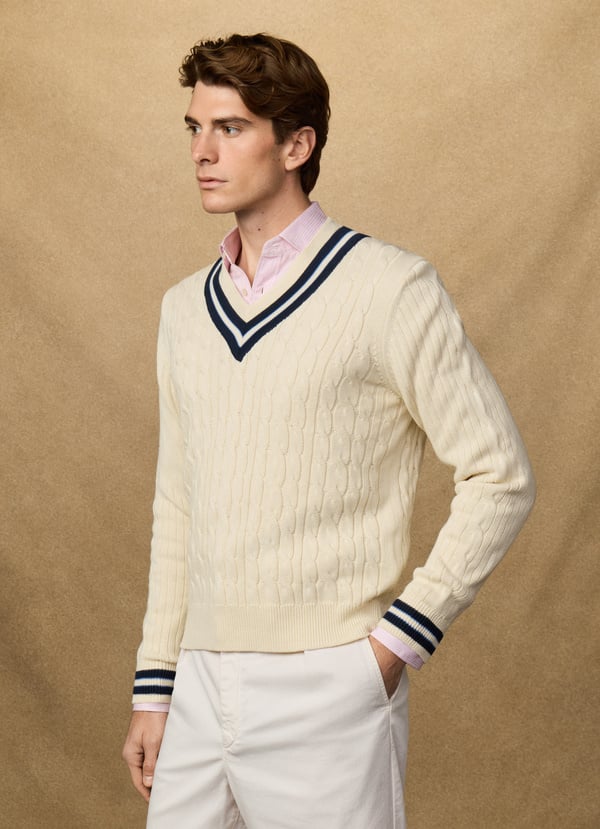 Cricket Cable Knit V-Neck Jumper