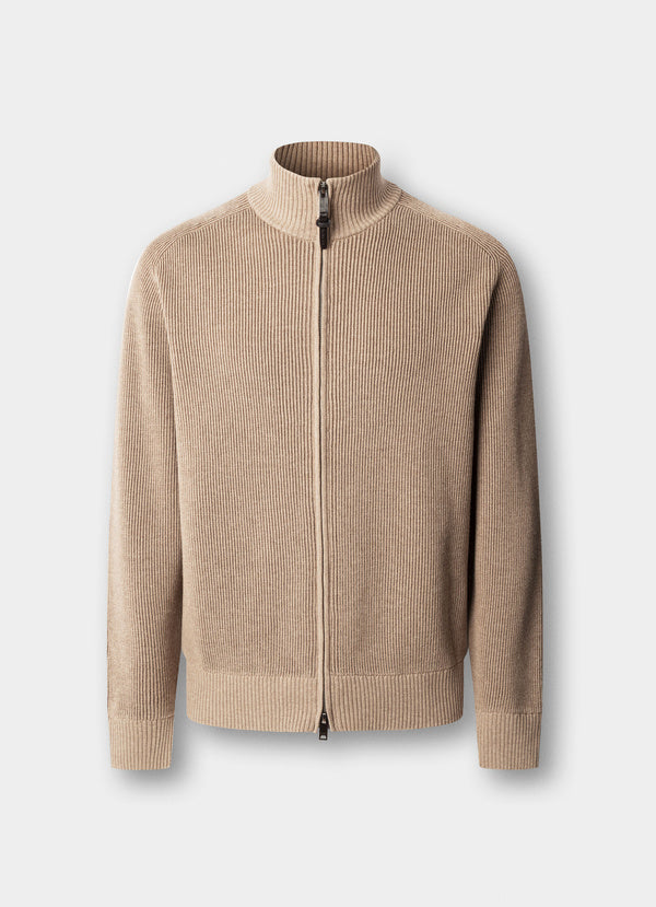 Wool-Cotton Bi-Colour Full-Zip Cardigan