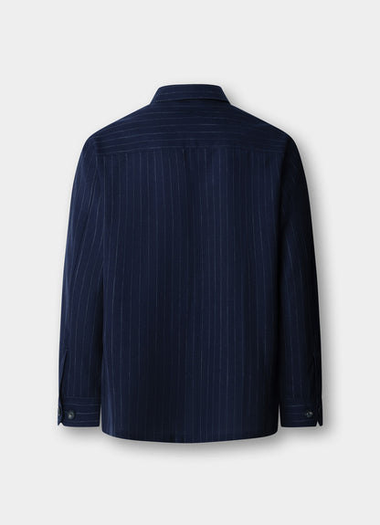 Wool-Silk Striped Overshirt - Woven In Italy