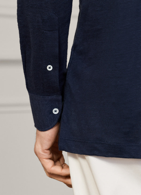 Classic Fit Linen Long Sleeve Shirt Polo