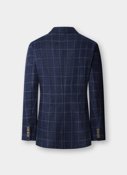 Linen-Cotton Windowpane Check Blazer