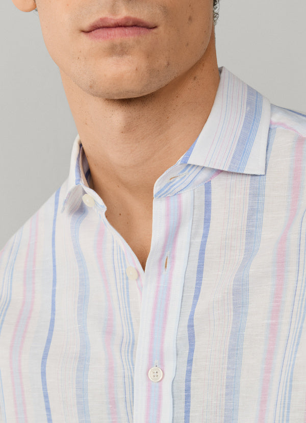 Tailored Fit Linen Blend Multi Stripe Shirt