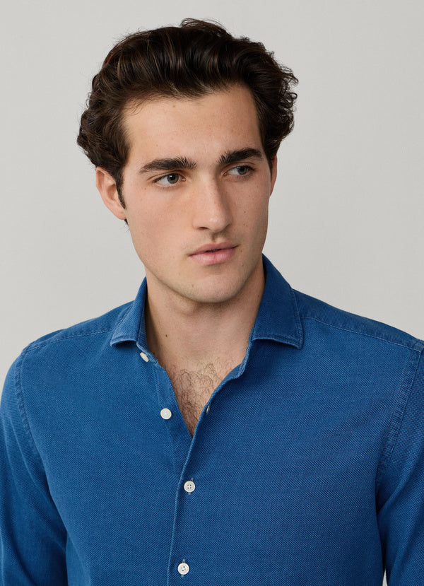 Tailored Fit Textured Denim Shirt