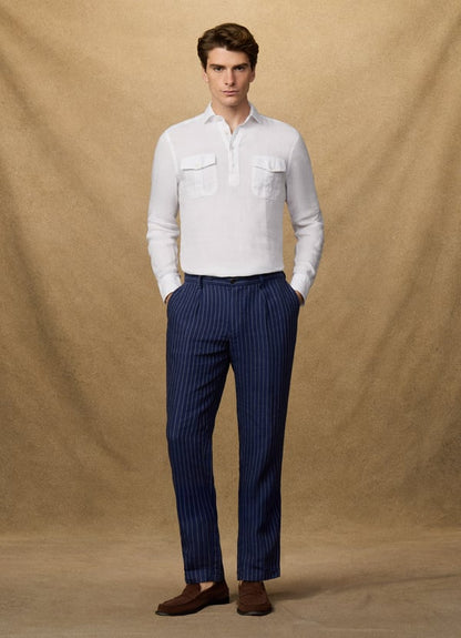 Classic Fit Linen Half Placket Shirt