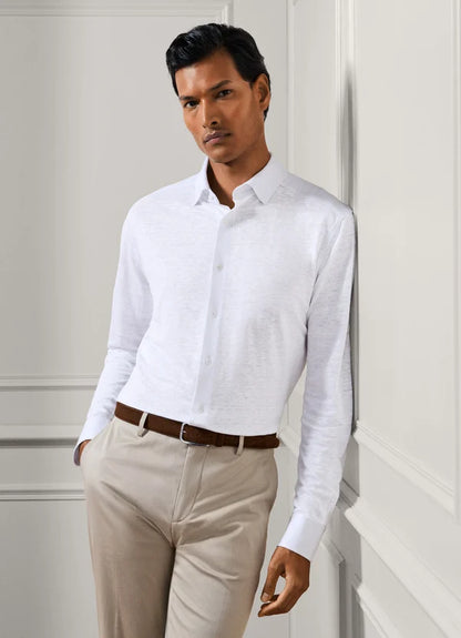 Classic Fit Linen Long Sleeve Shirt Polo